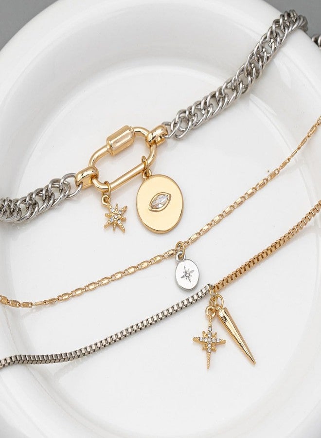 sunglnl Gold Layered Necklaces For Women, 3PS Chunky Two Tone Necklace Silver Coin Pendant Paperclip Stacked Chain Trendy Statement Jewelry Gift (layer necklace) - Image 3